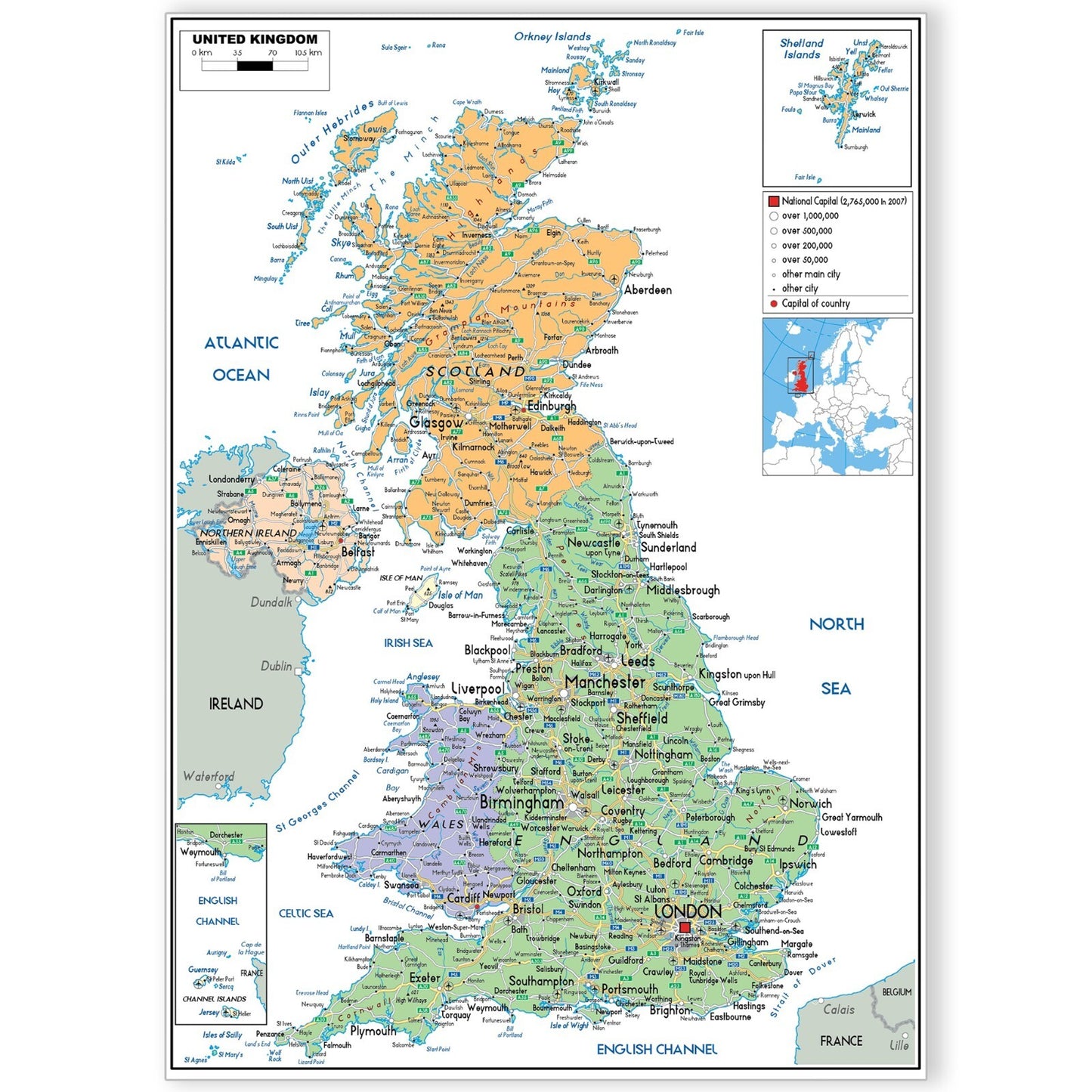 UK Countries Map Educational Wall Chart Poster Print | A5 A4 A3 A2 A1 |