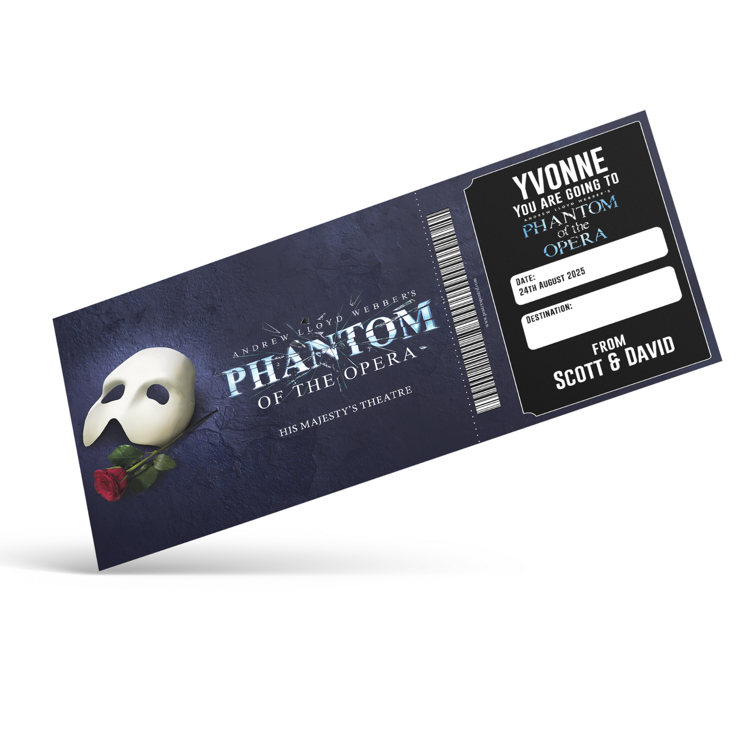 The Phantom Of The Opera Musical Theatre Ticket Personalised Christmas Ticket