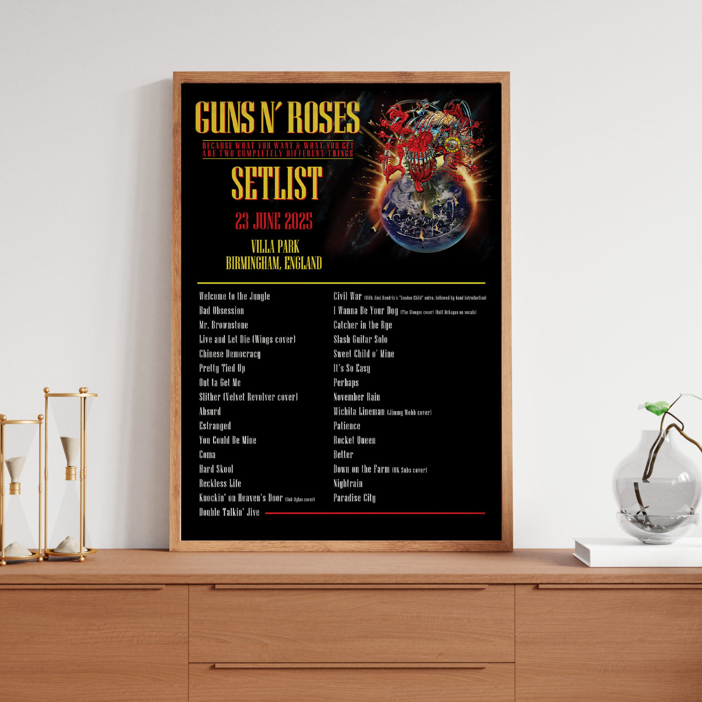 Guns N' Roses Birmingham 23 June 2025 Setlist Poster For Fans A5-A3