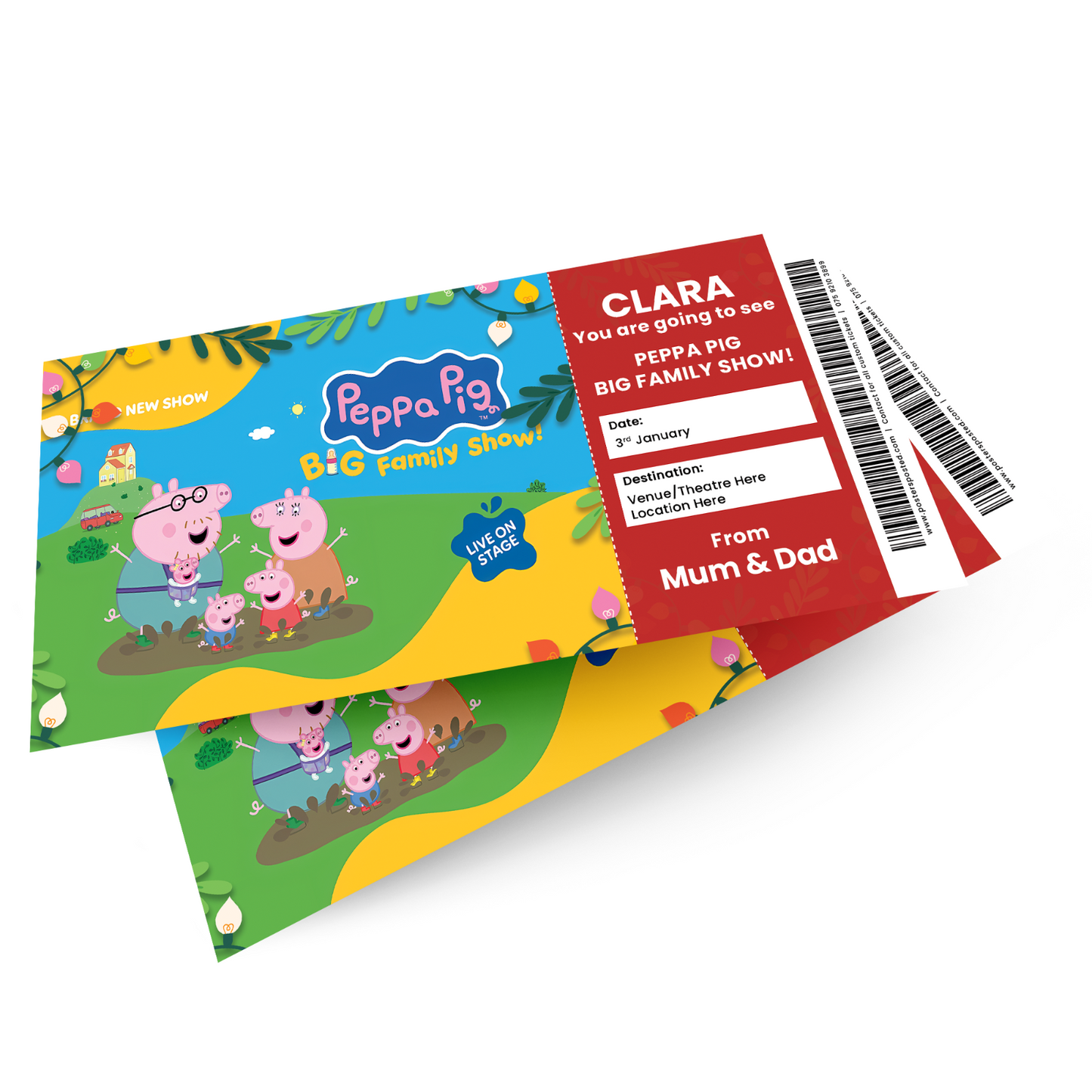 Peppa Pig Big Family Show Xmas Ticket Personalised Christmas Gift Keepsake Card