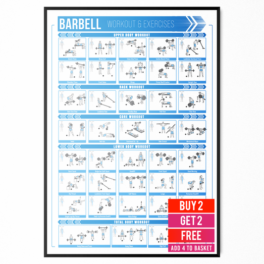 Barbell Workout Poster Gym Exercise Training Wall Chart Print A5 A4 A3