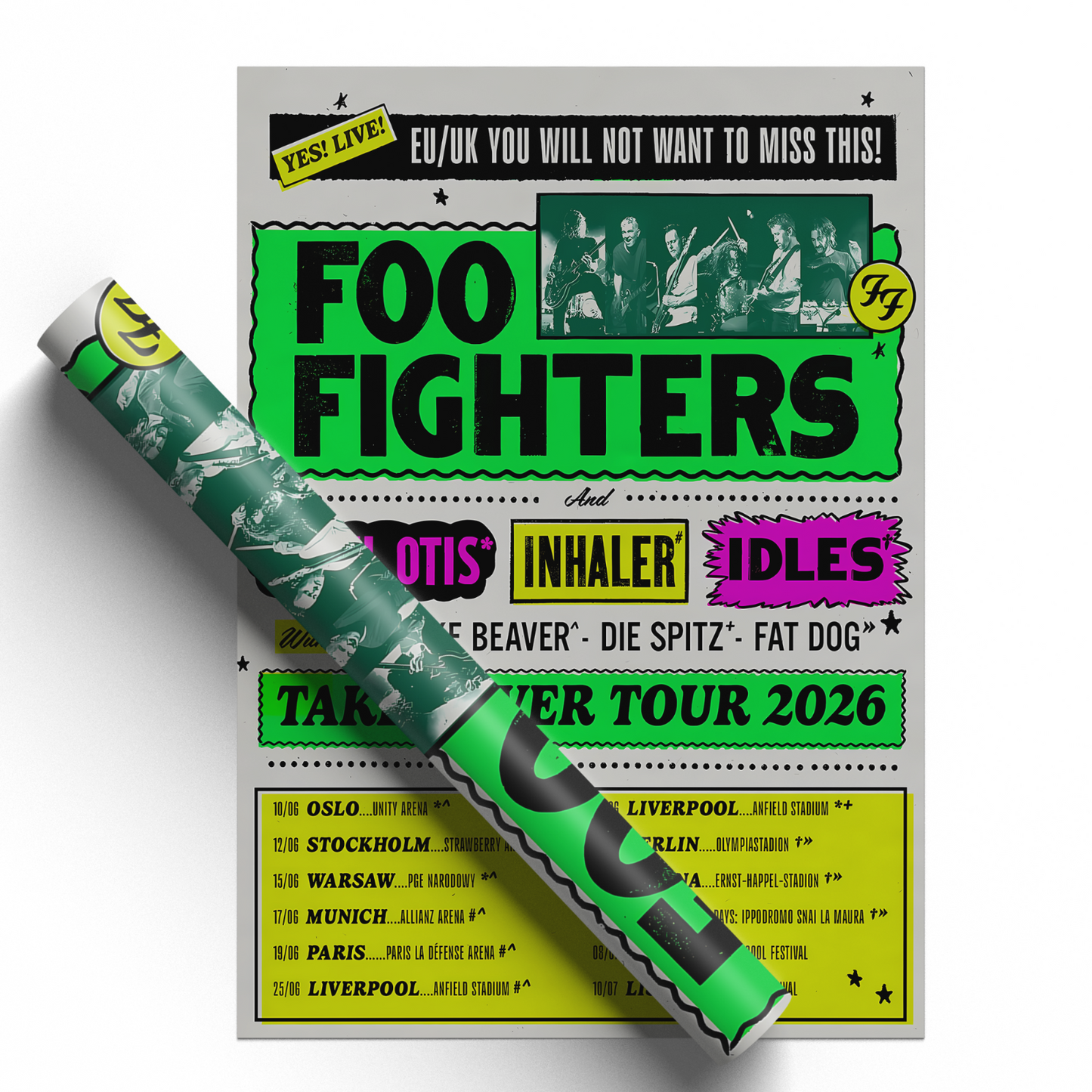 Foo Fighters Poster Tour UK+EURO Dates For Foo Fighters Fan Music Rock Band