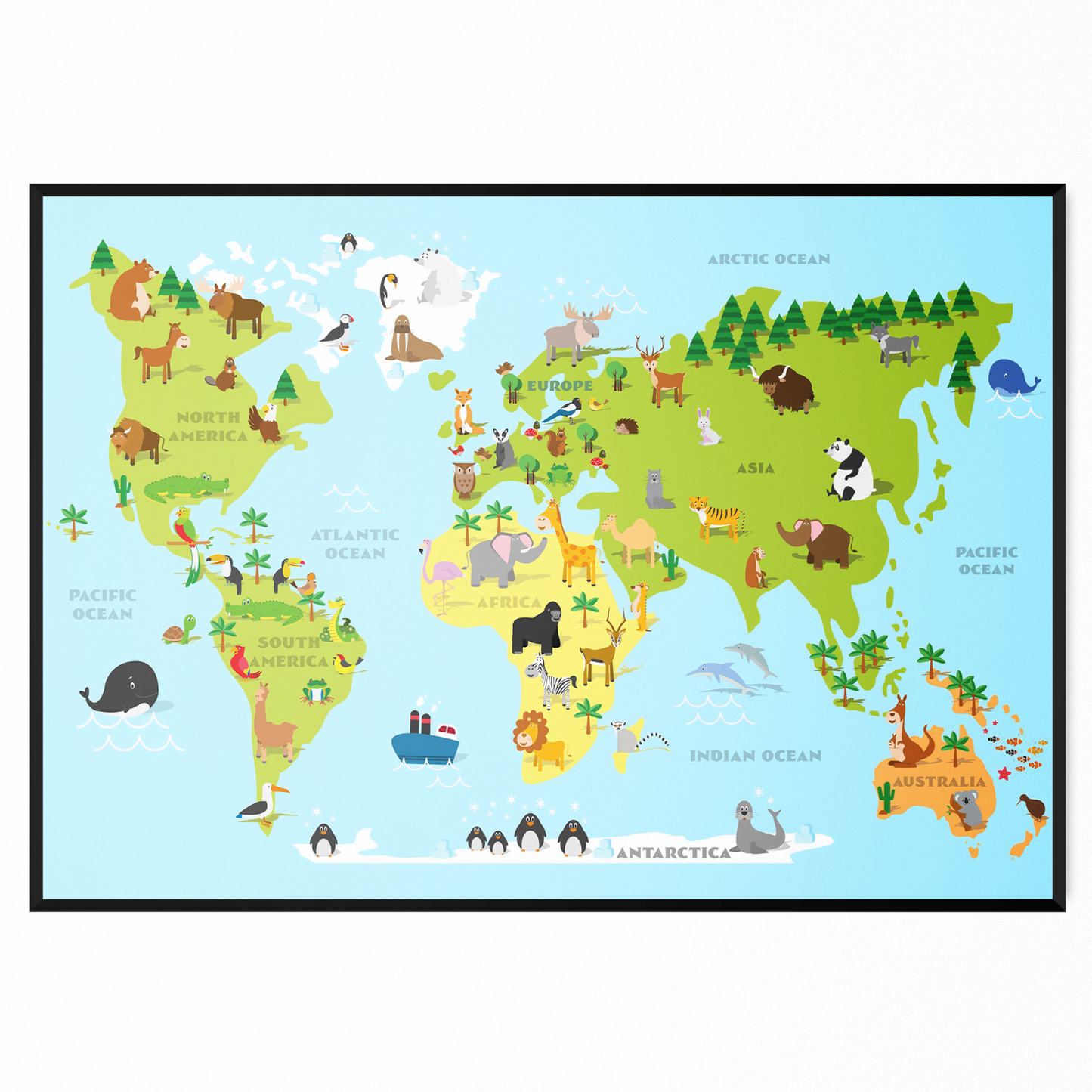 Map Of The World Poster Large Wall Map Of The World Animal World Map Kids Poster