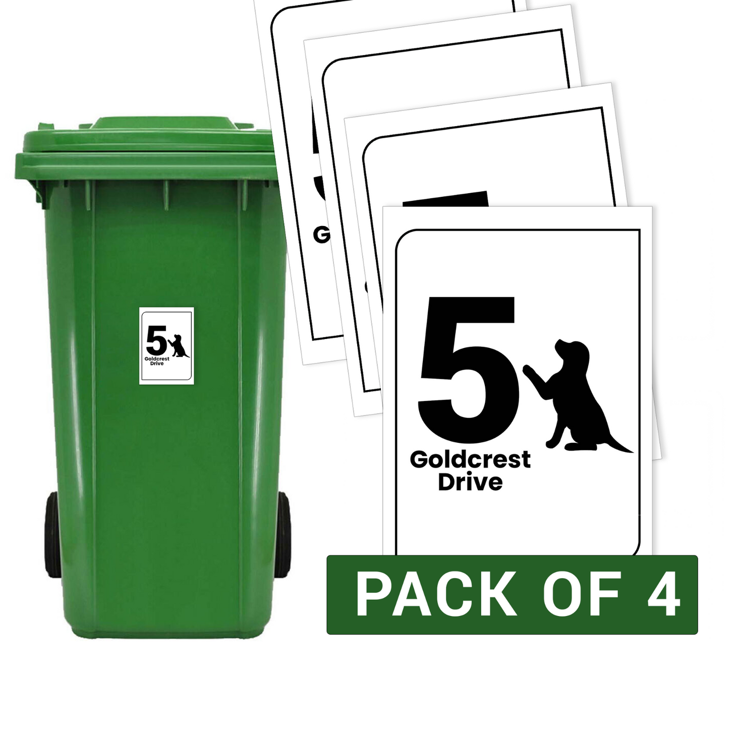 Wheelie Bin Stickers House Numbers for Bins Personalised Address Number Set of 4