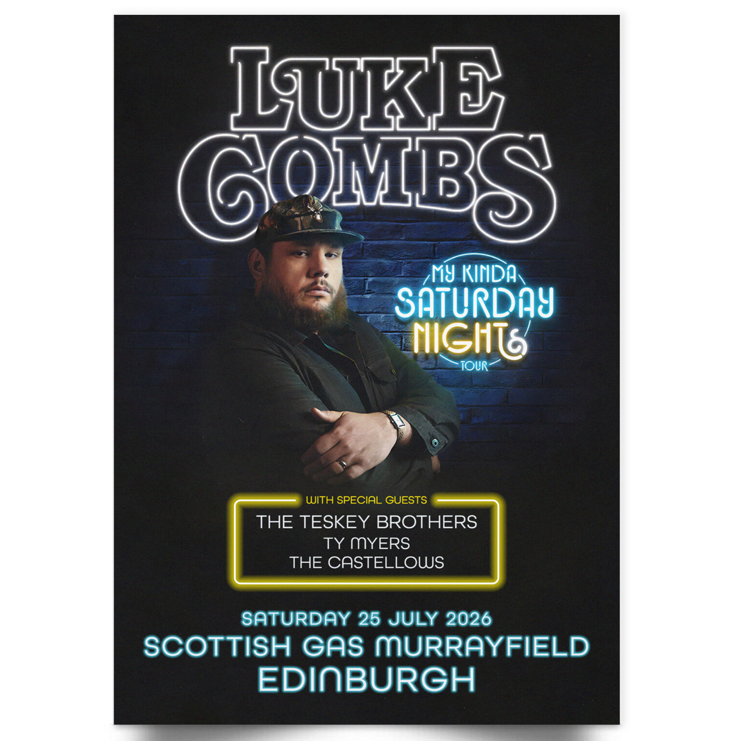 Luke Combs Poster Musician My Kinda Saturday Night Tour 2026 Poster Edinburgh