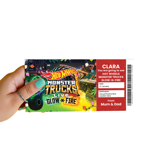 Hot Wheels Monster Truck Glow N Fire Christmas Ticket Gift Personalised Keepsake