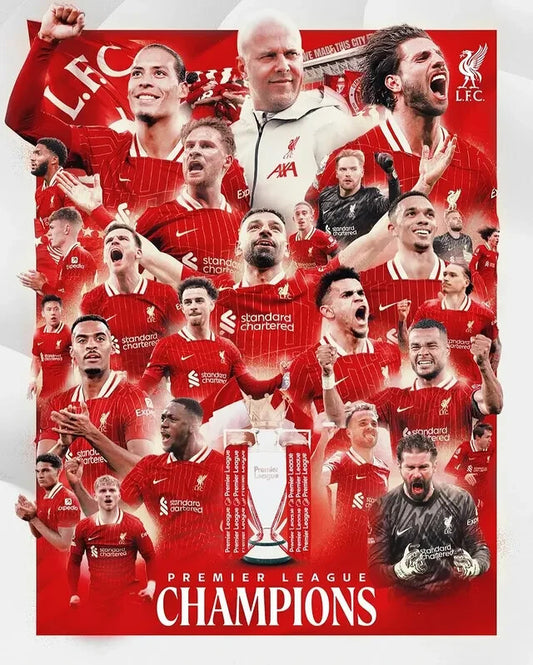 Liverpool Champions Poster  2024-25 EPL Poster For Liverpool Fans Wall Art Print