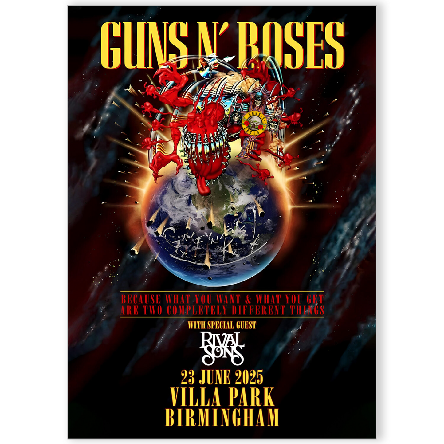 Guns N’ Roses UK Poster 23 June 2025 Because What You Want Tour For Rock Fans