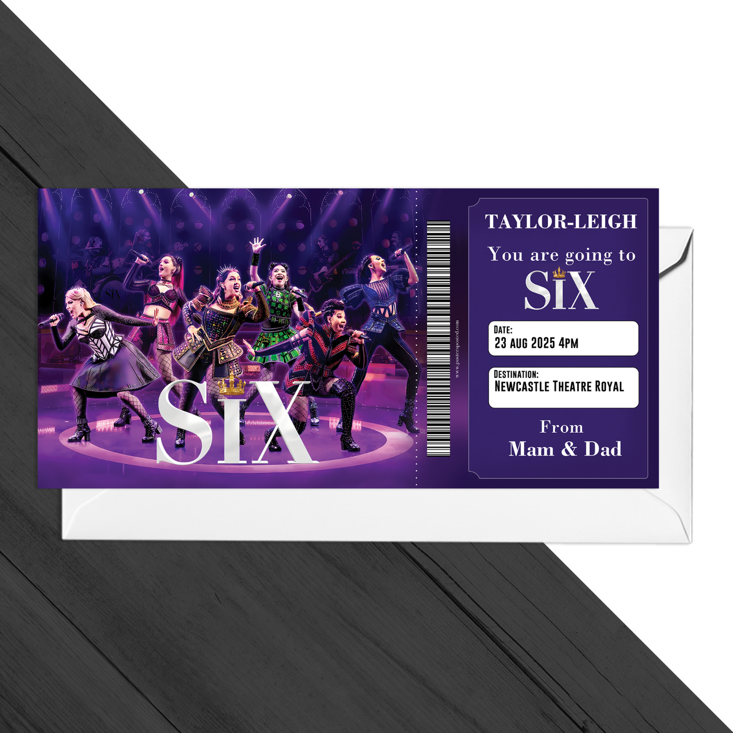 Six The Musical Ticket Theatre Personalised Ticket Gift Keepsake Reveal Gift