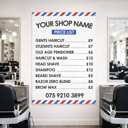 Barber Shop Price Salon List Advertising Prices Poster Indoor Sticker A5-A3