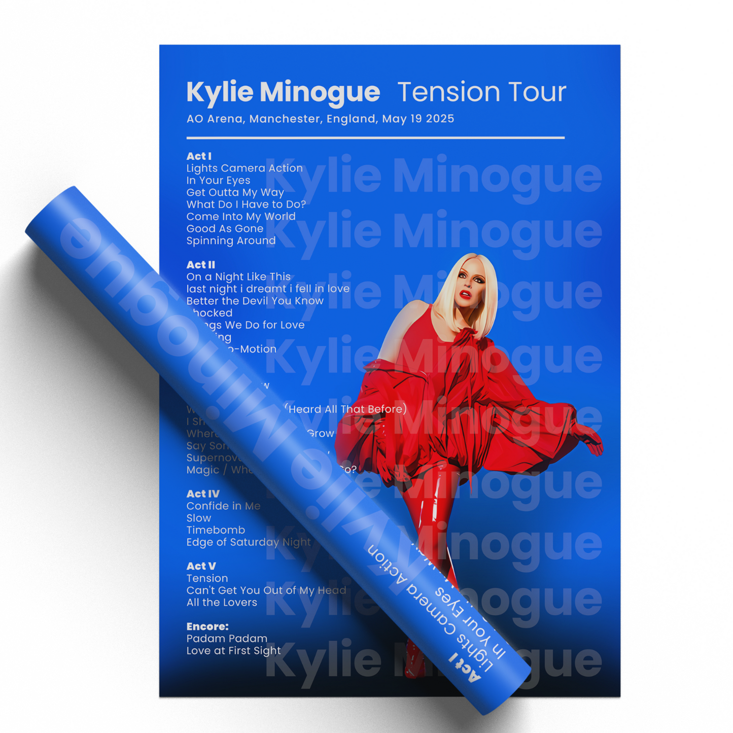Kylie Minogue 2025 Tension Tour Setlist Poster UK Concert Fans A5-A3