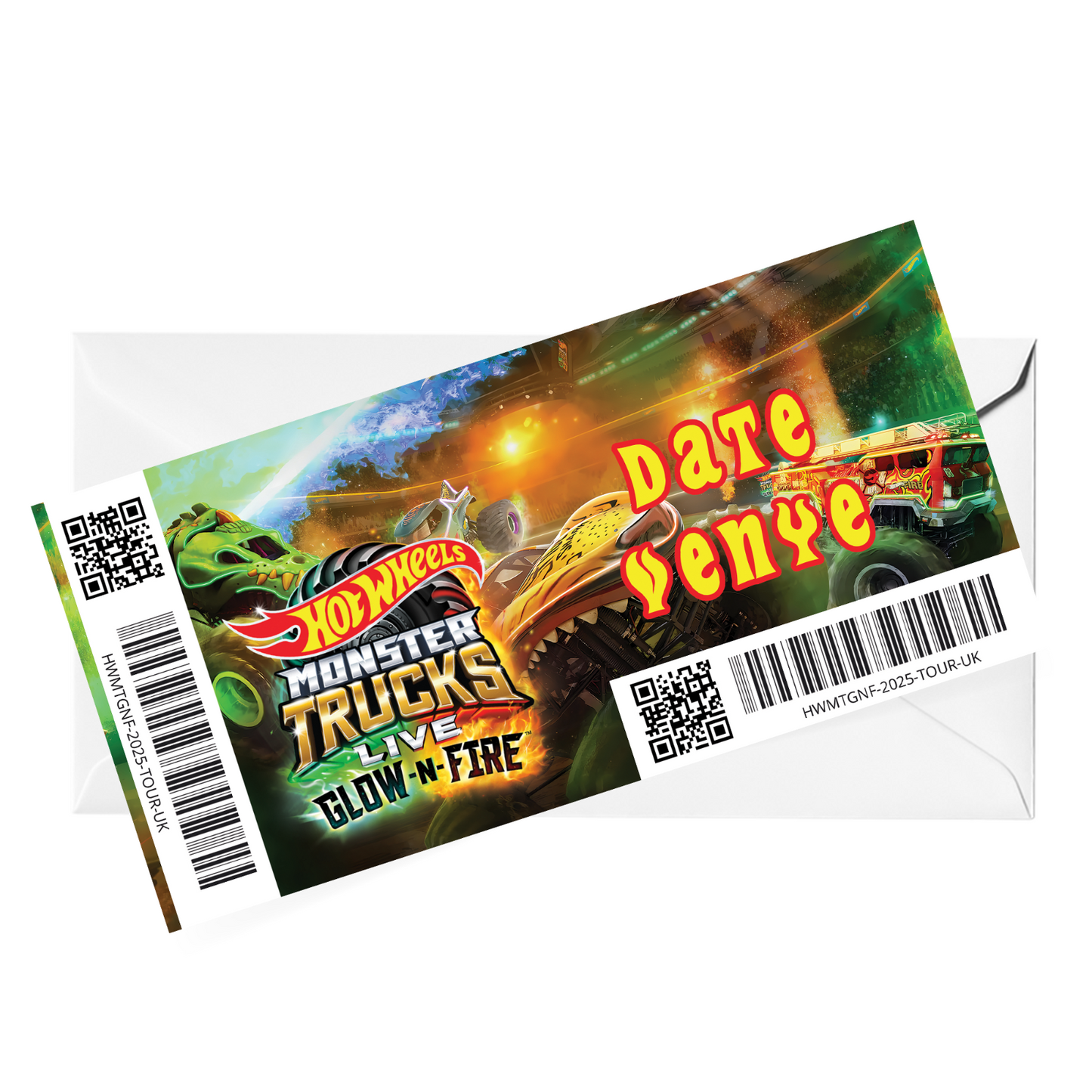 Hot Wheels Monster Truck Glow-N-Fire Gift Ticket Personalised Gift Reveal Ticket