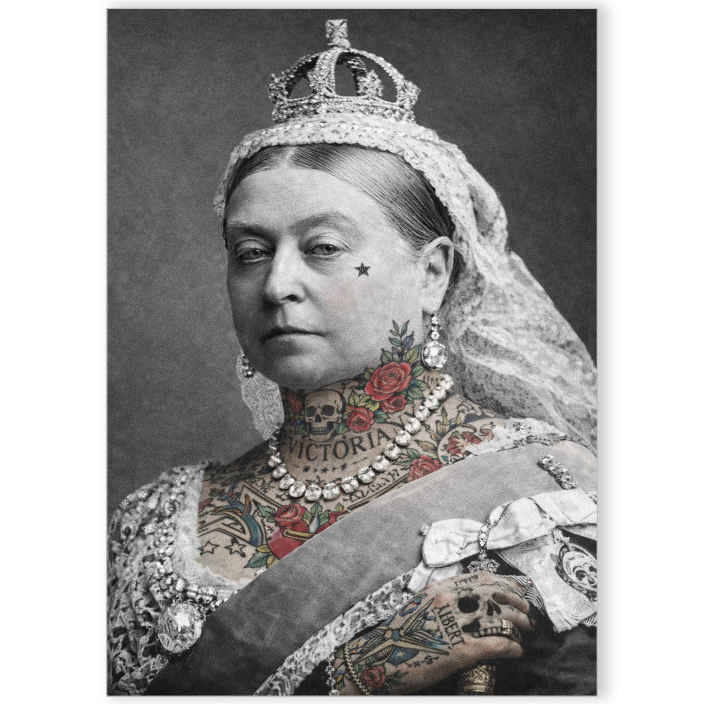 Queen Victoria Punk Royal Gothic Poster Tattoo Shop Wall Art Decor Print A5-A3