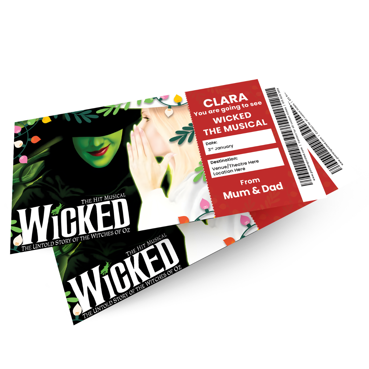 Wicked The Musical Theatre Ticket Xmas Personalised Christmas Gift Keepsake Card