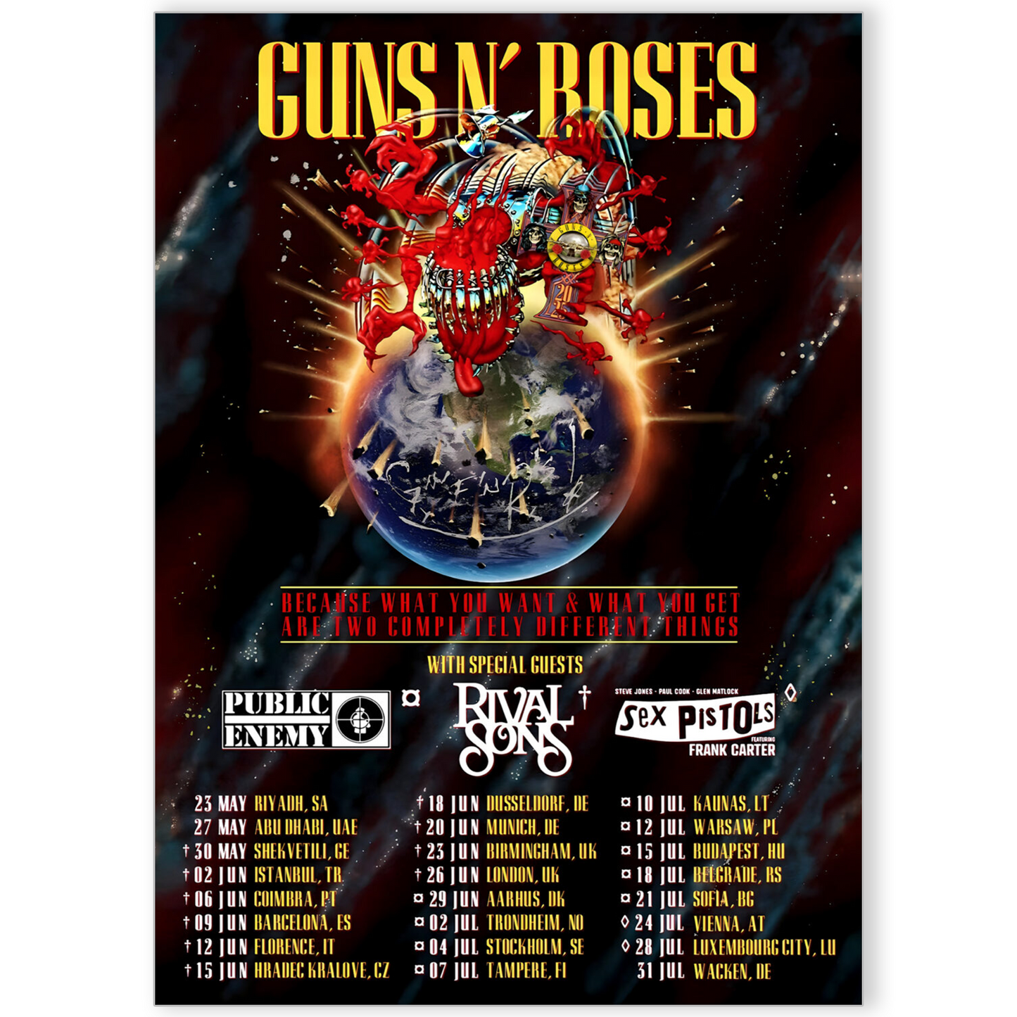 Guns N’ Roses 2025 Tour Europe And Middle East Tour Dates Poster A5 A4 A3