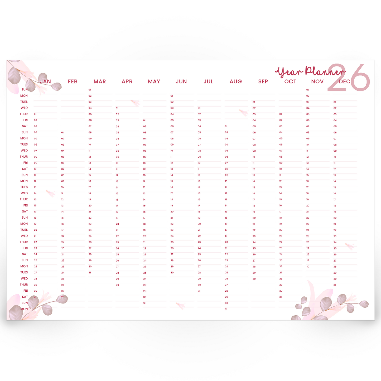 2026 Wall Calendar Planner Full Year 12 Month Planner For Home Office A5-A3 Size