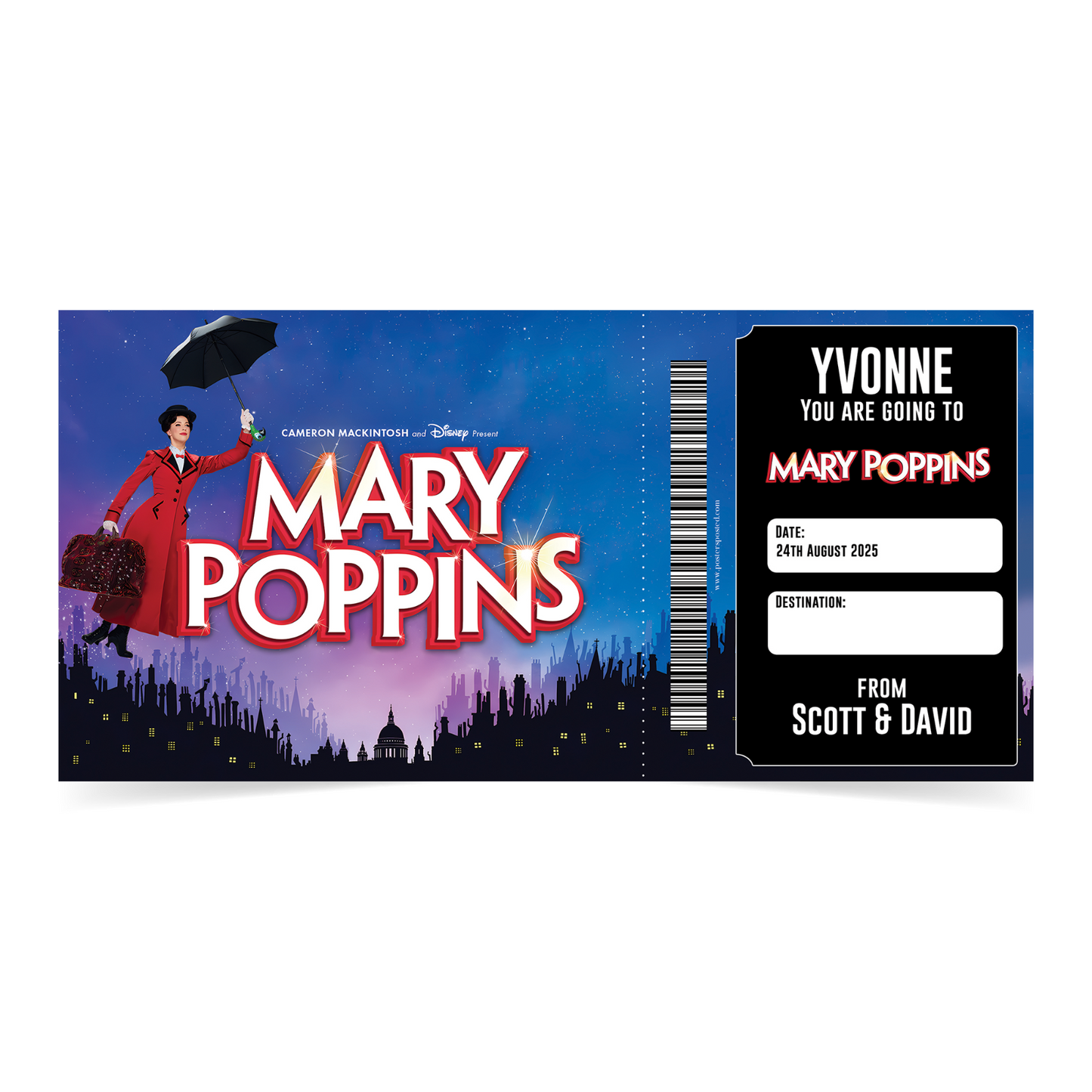 Mary Poppins Theatre Ticket Musical Surprise Voucher Personalised Birthday Gift