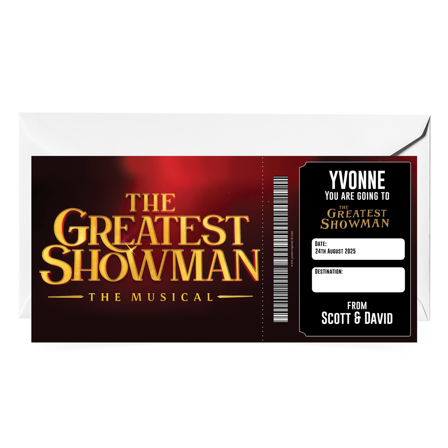 The Greatest Showman Theatre Ticket Musical Gift Voucher Surprise Personalised