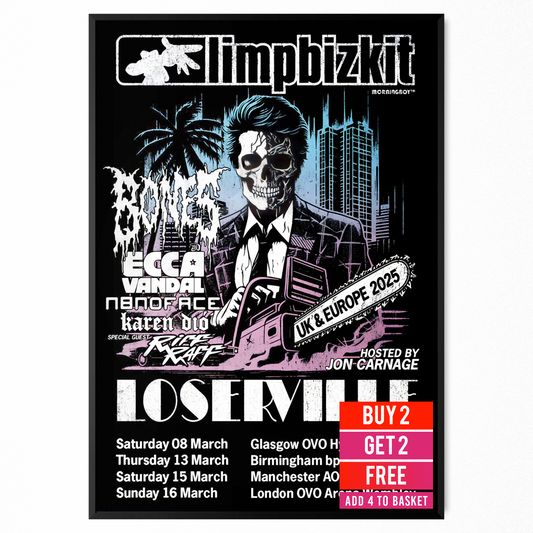 Limp Bizkit Tour Poster 2025 Loserville UK Concert Tour Print All Dates A5-A3