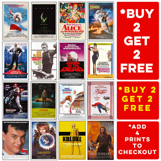 Classic Movie Film Posters Prints Vintage Films Wall Art - A5 A4 A3 - Home Decor