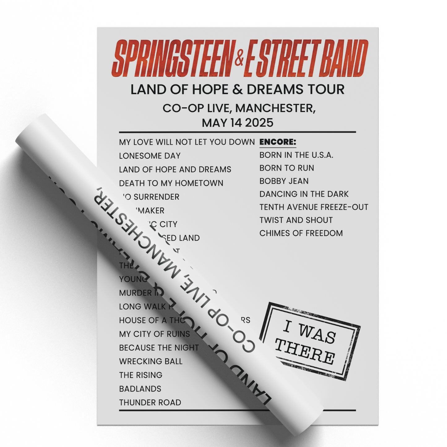 Bruce Springsteen Manchester Co-Op Live 2025 Setlist Poster Rock Fans A5-A3