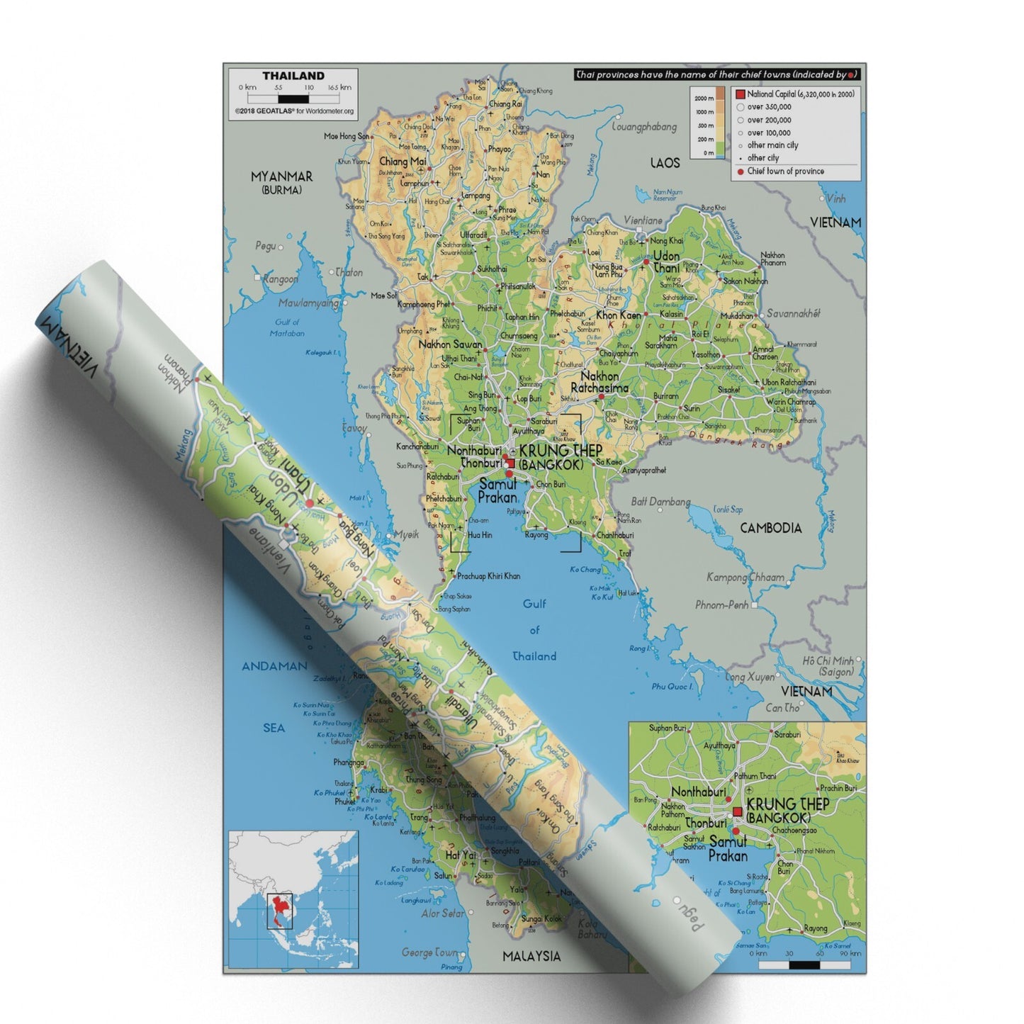 THAILAND MAP POSTER TRAVEL TOURISM EDUCATIONAL MAP POSTER PRINT - A5-A3