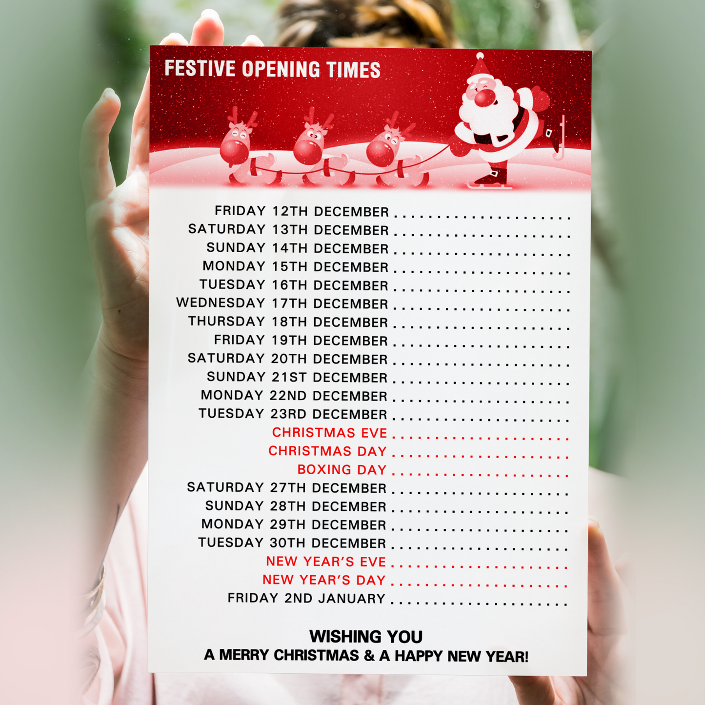 2025 Christmas Shop Opening Time Advertisement Hours And Time Xmas Poster A5-A3