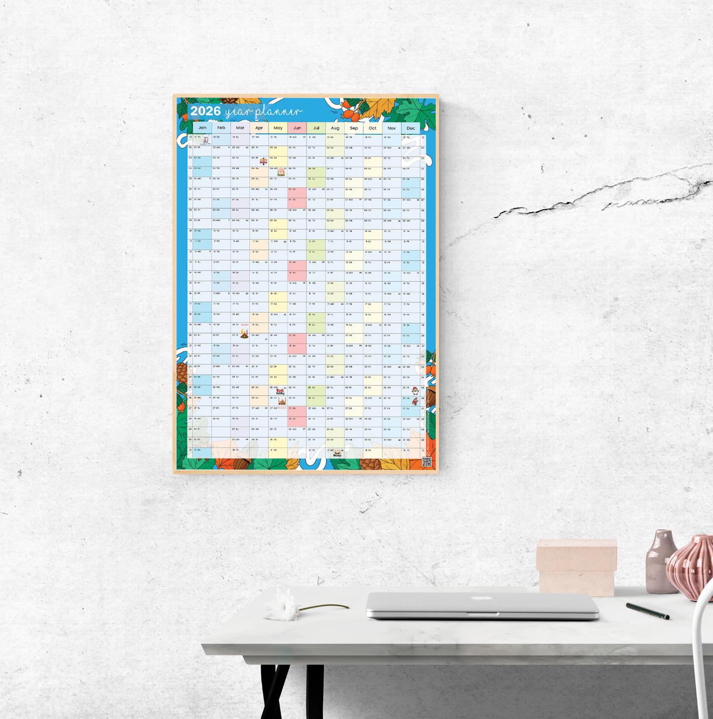 2026 Year Planner Wall Calendar For Home Office Jan-Dec A5-A3 Sizes