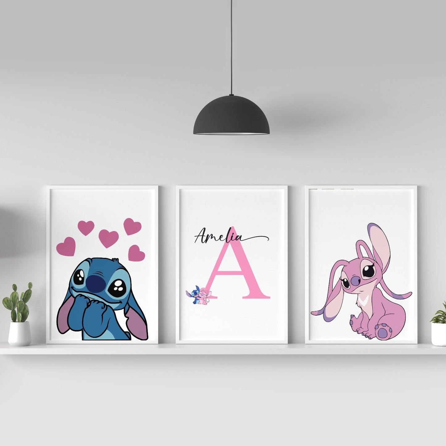Set Of 3 Personalised Lilo And Stitch Disney Wall Art Poster Girl Gift Print