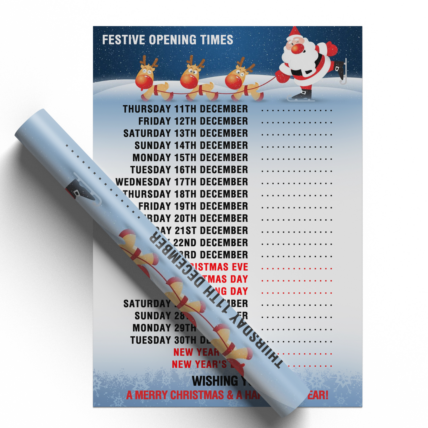 CHRISTMAS SHOP OPENING HOURS AND TIME XMAS 2025 ADVERTISEMENT POSTER A5-A3