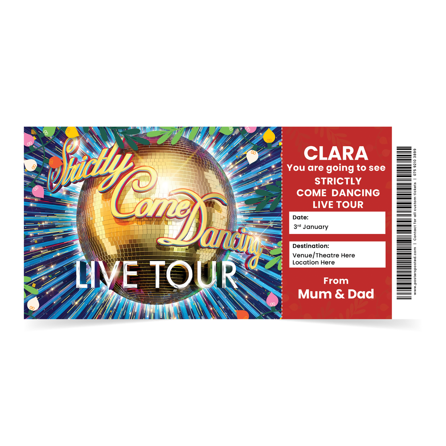 Strictly Come Dancing Live Christmas Ticket Personalised Xmas Ticket Christmas