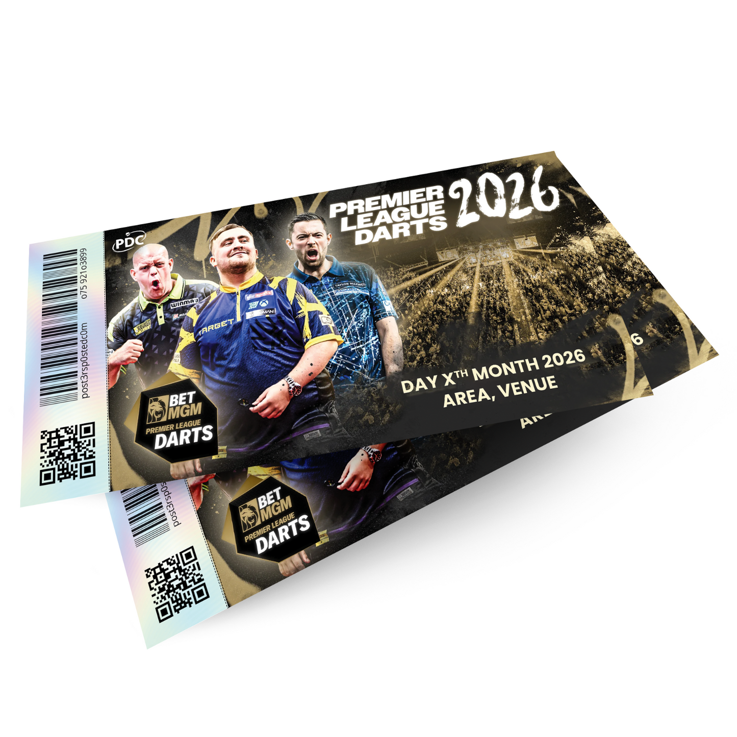 Darts Premier League mock Ticket Personalised Event Ticket Gift Voucher Ticket