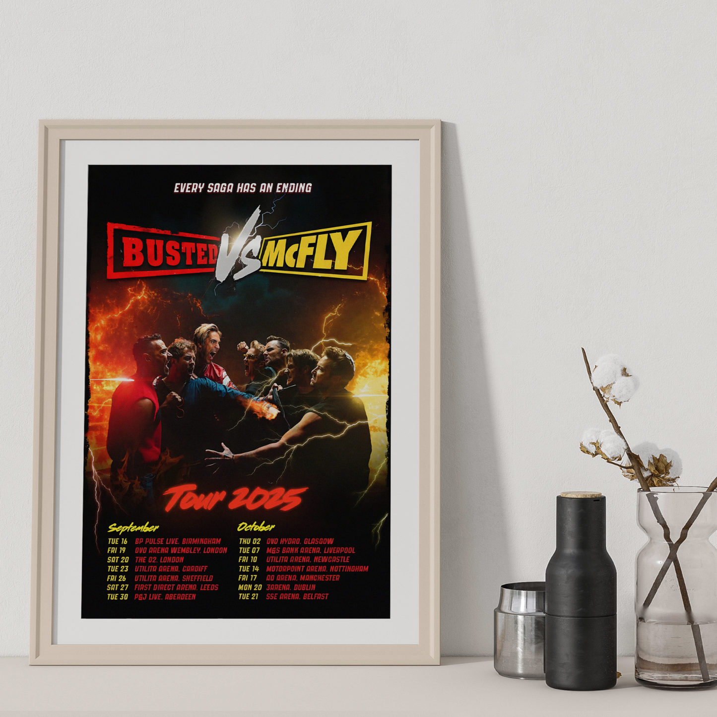 Busted vs McFly 2025 Concert Poster UK Tour Fan Print Gift Reveal A5-A3