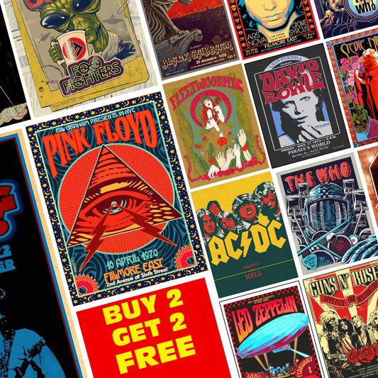 Rock Concert Music Posters Vintage Retro Poster Wall Art Prints A5 A4 A3