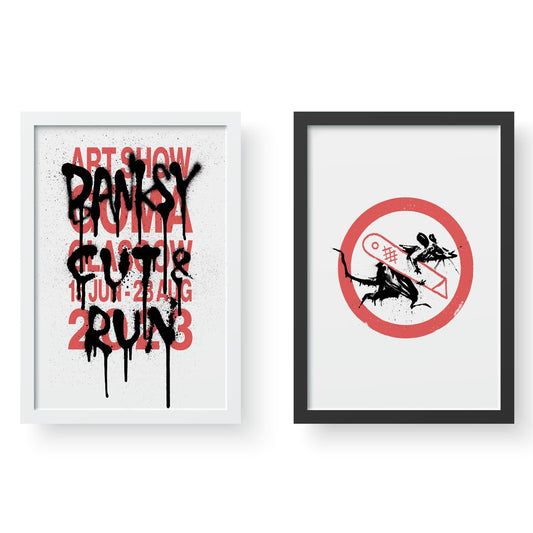 BANKSY CUT AND RUN GLASGOW EXHIBIT POSTER SET - Street Art Poster Set Of 2 Print