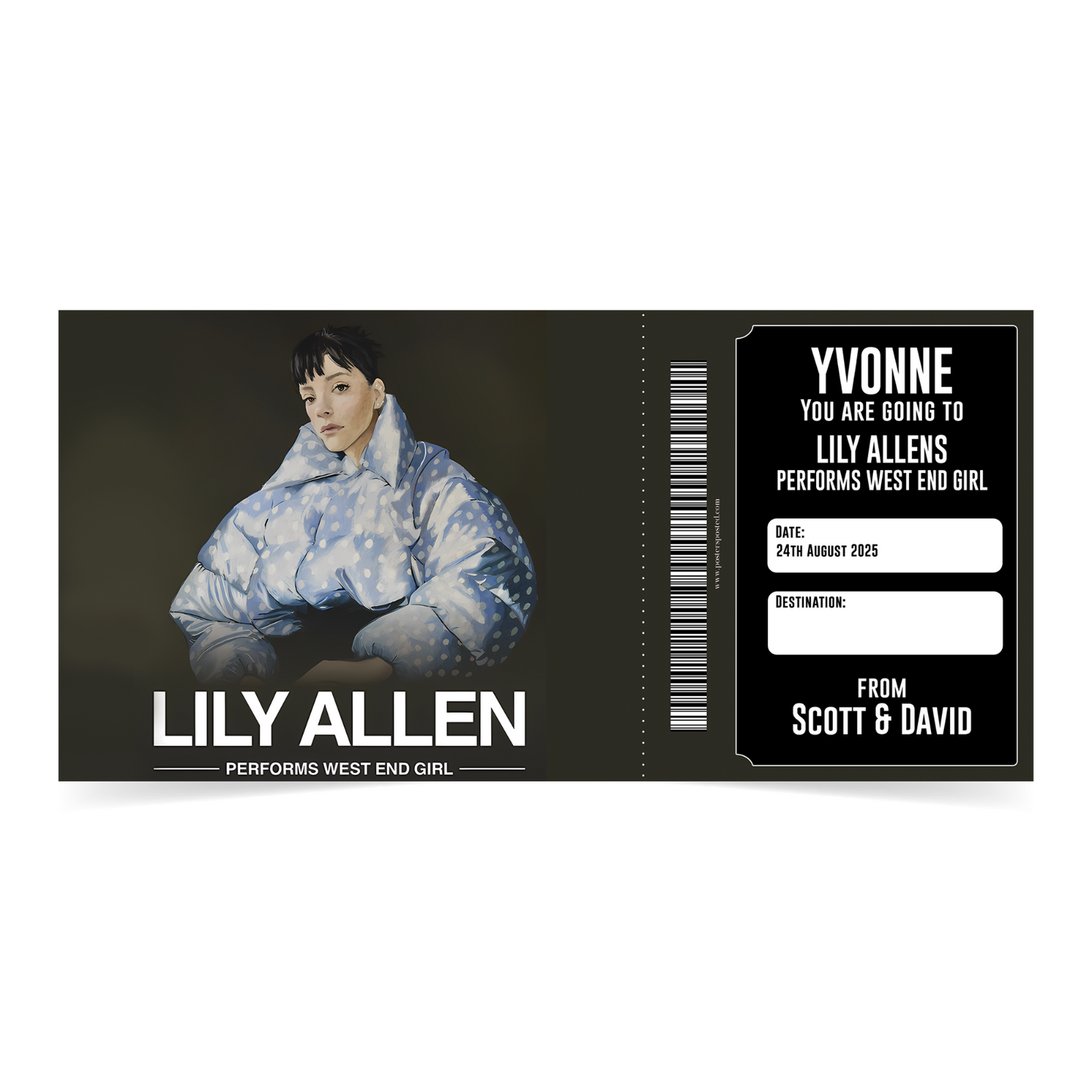 Lily Allen UK Tour 2026 Personalised Ticket Christmas Gift Keepsake Mock Ticket