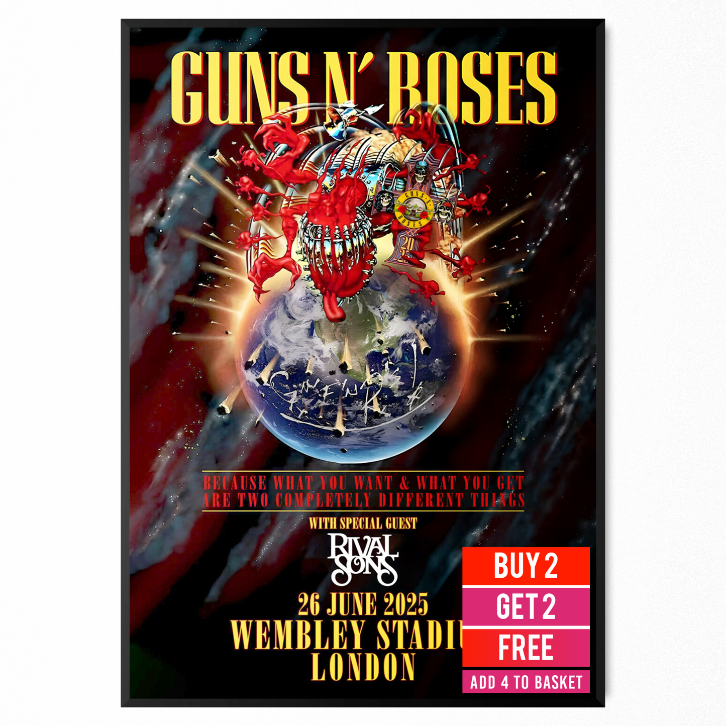 Guns N’ Roses UK Tour 26 June 2025 Rock Poster Print For Guns N’ Roses Fans