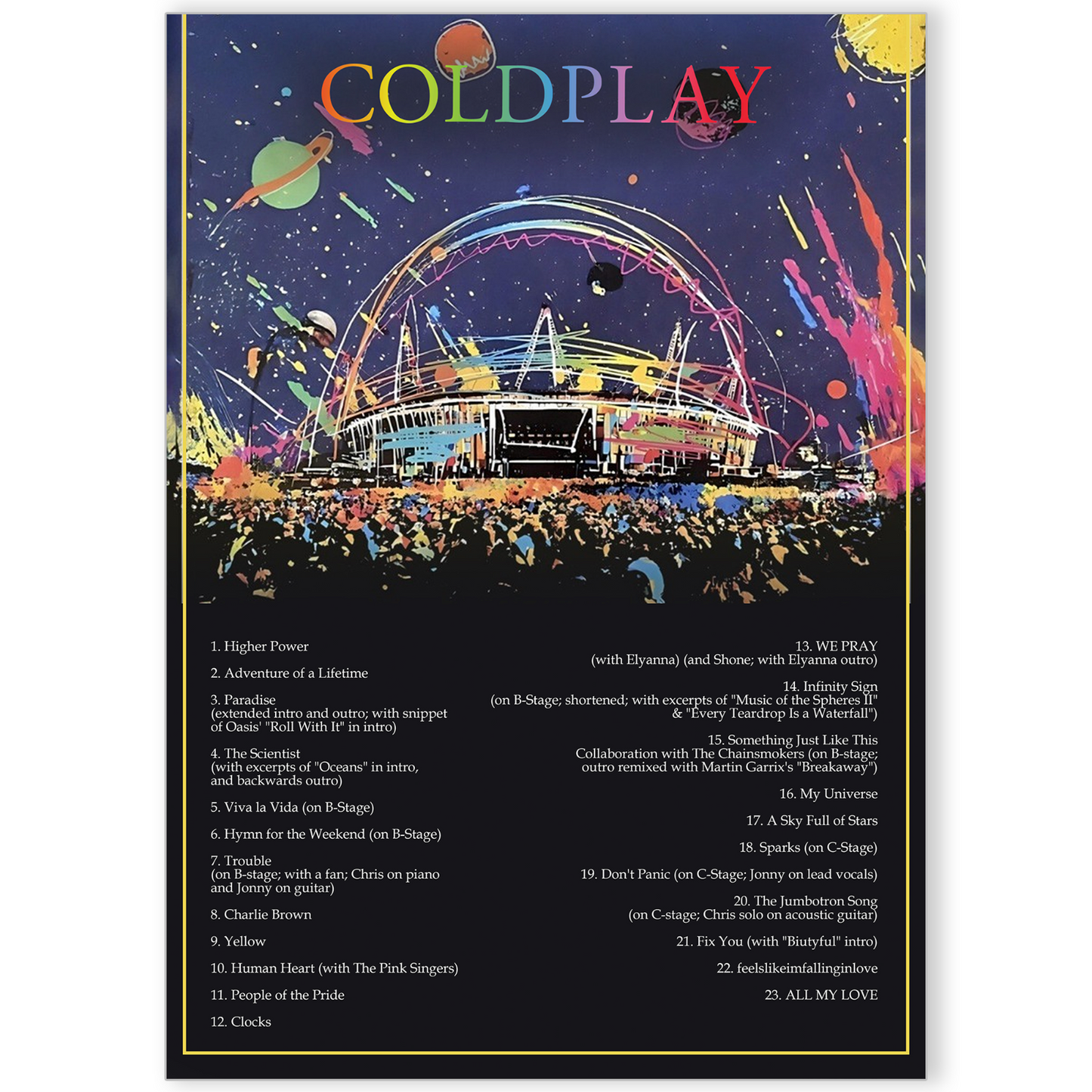 Coldplay Music Of The Spheres 2025 Poster Print UK London Tour Setlist Posters
