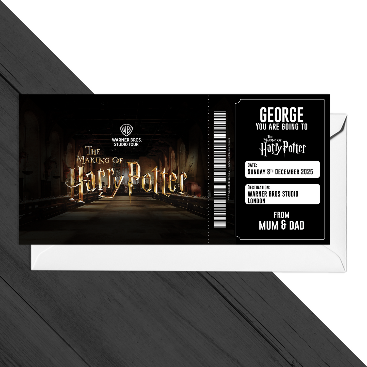 Harry Potter Studio Tour Ticket Surprise Voucher Personalised Birthday Gift Idea