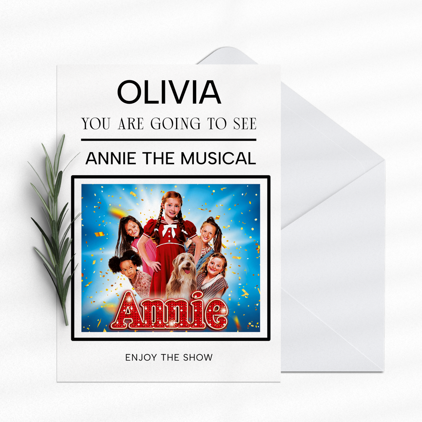 YOU'RE GOING TO SEE ANNIE THE MUSICAL Personalised Birthday Any Name Gift Card