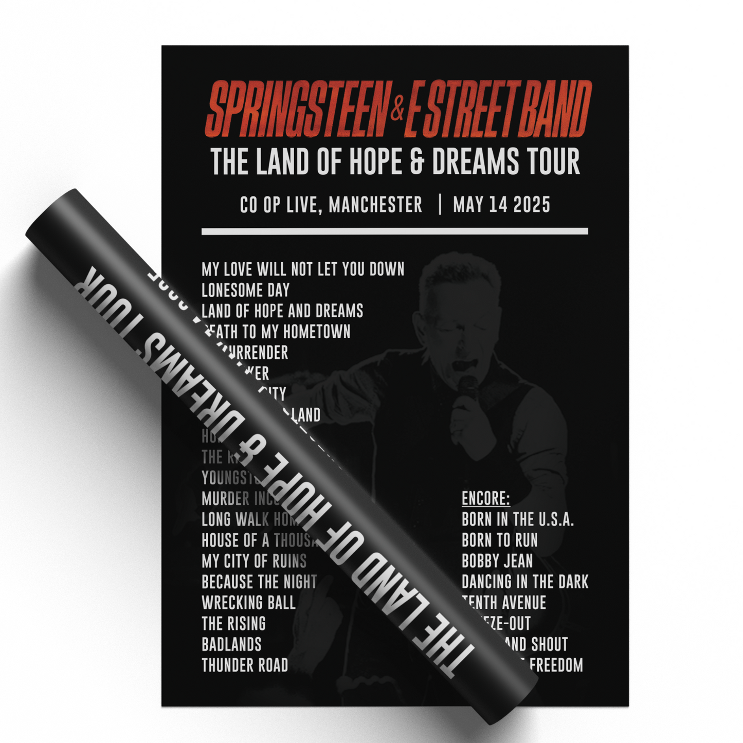 Bruce Springsteen 2025 Manchester Liverpool Live Setlist Poster UK Arena Tour