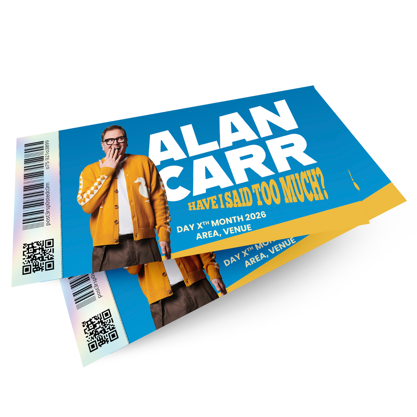 Alan Carr Live Tour Souvenir Comedy Show Personalised Ticket Memorabilia Gift