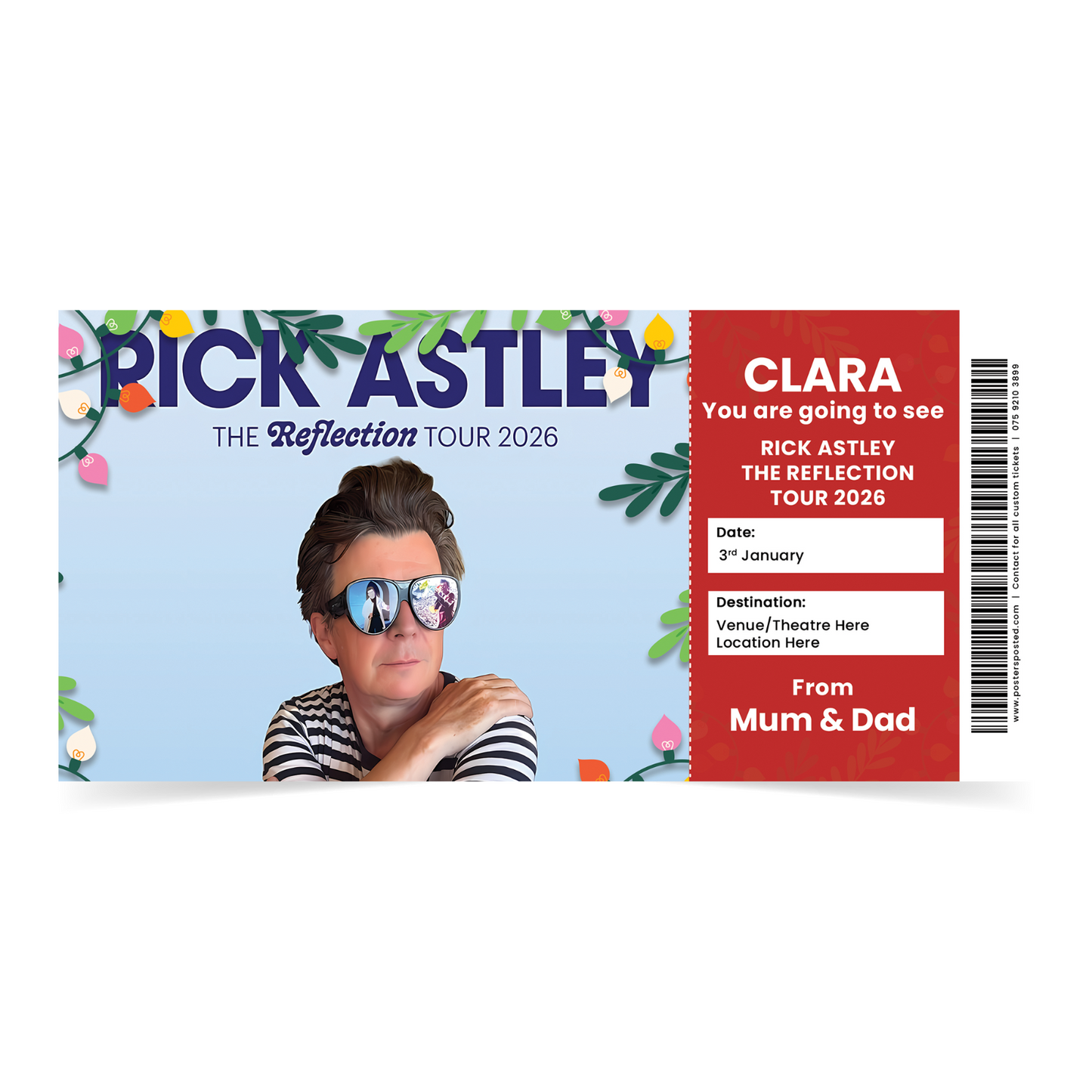 Rick Astley Ticket The Reflection Tour Personalised Christmas Xmas Gift Keepsake