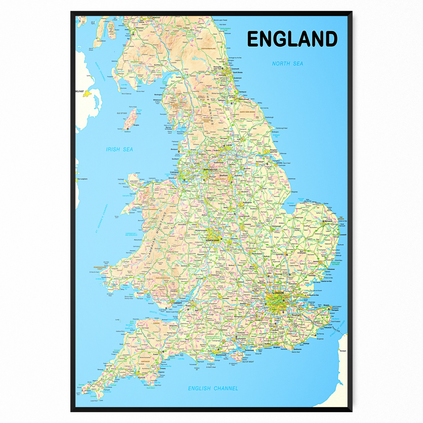 Map Of England Wall Poster Art Print | A5 A4 A3 A2 A1 |