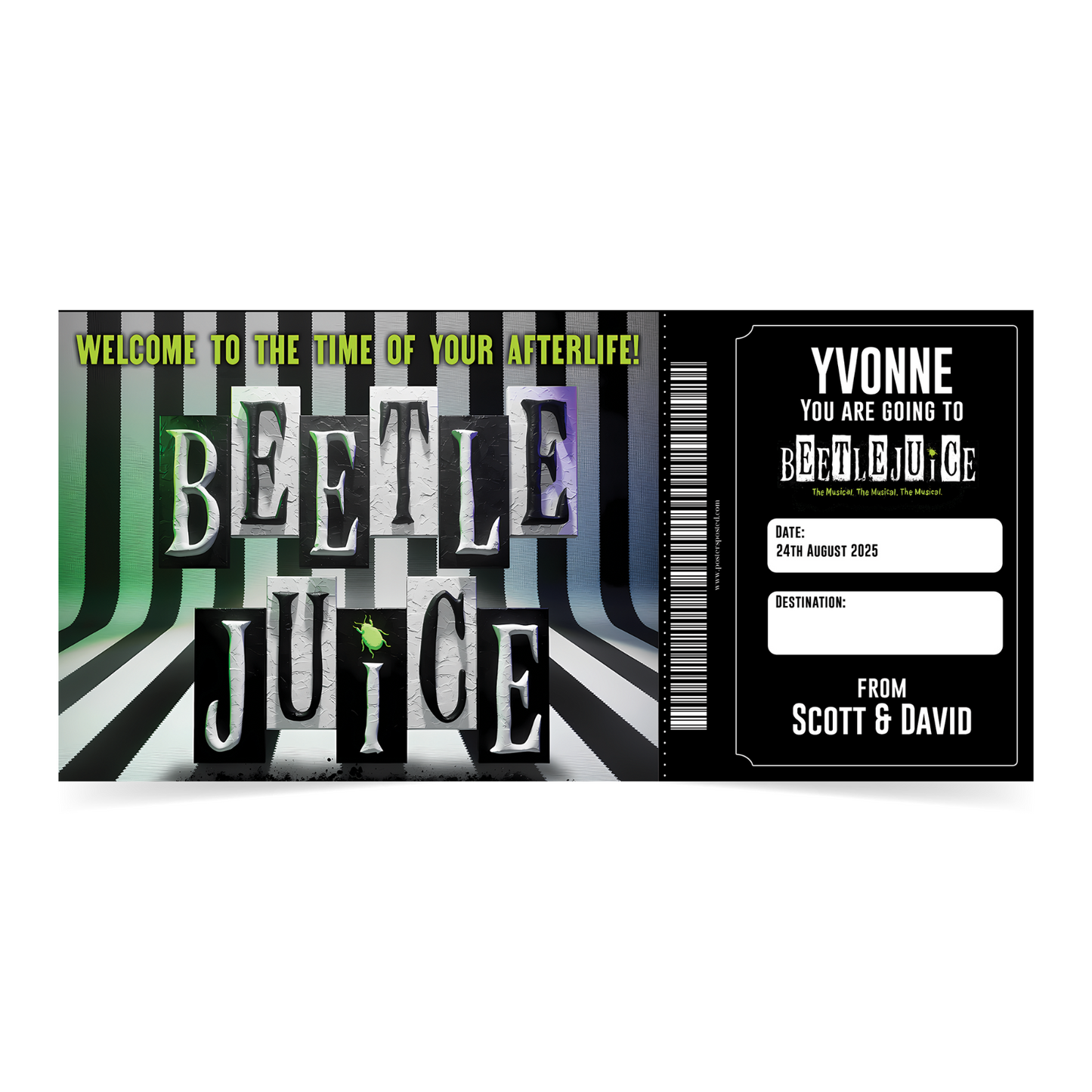 Beetlejuice The Musical Ticket Gift Surprise Personalised Christmas