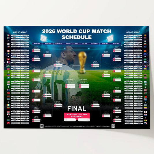 Football World Cup 2026 Poster Messi Edition Wall Chart + FREE A4 FLAG POSTER