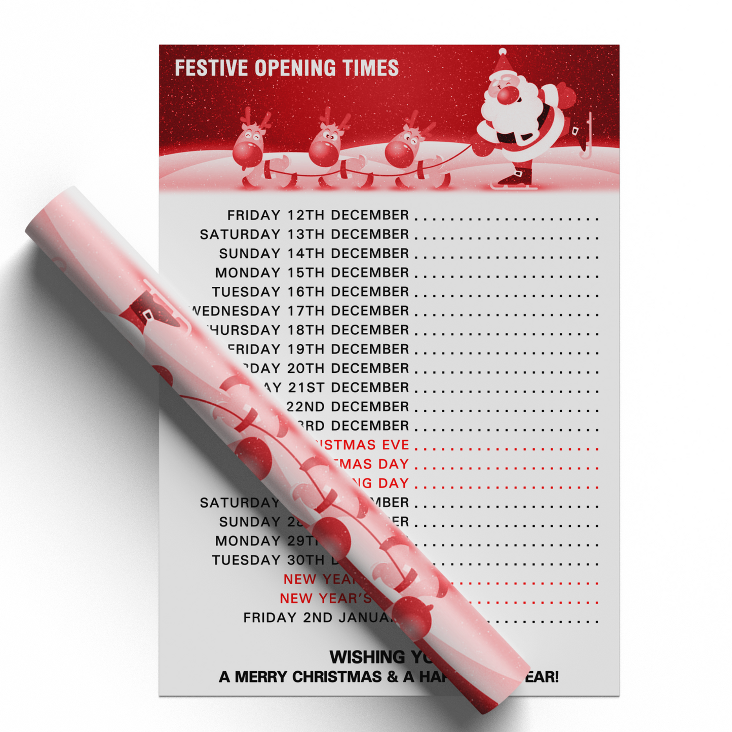 2025 Christmas Shop Opening Time Advertisement Hours And Time Xmas Poster A5-A3