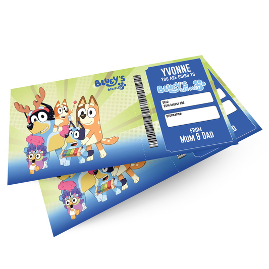 Bluey's Big Play Ticket Gift Theatre Christmas Xmas Personalised Gift Ticket