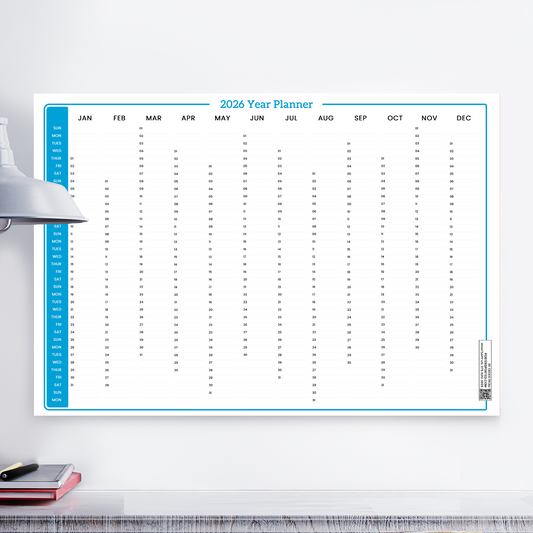 2026 Wall Planner Full Year Blue Calendar Home Office Work JAN - DEC A5 A4 A3