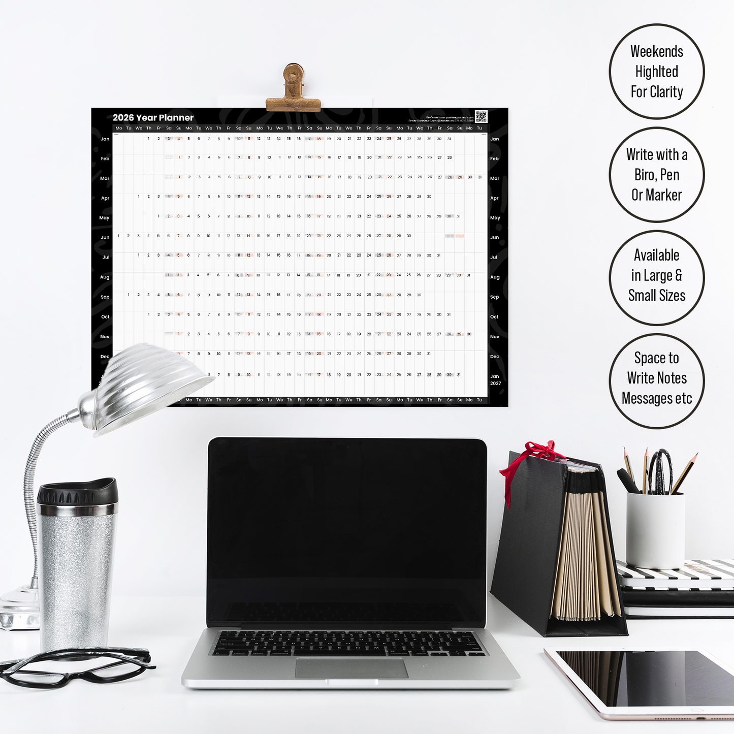 2026 Wall Planner Full Year Calendar Black Planner For Home Office Jan-Dec A5-A1